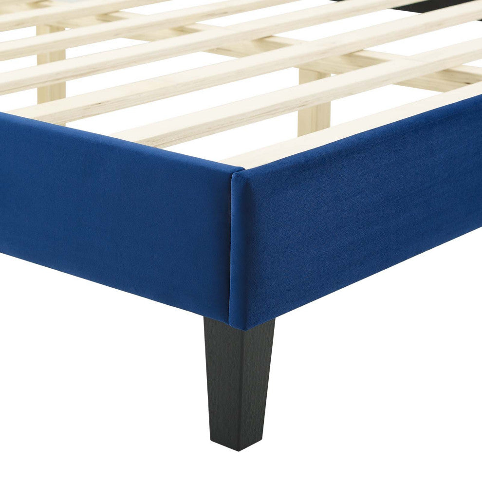 Phillipa Performance Velvet King Platform Bed, Navy