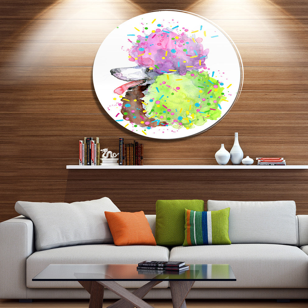 Cute Brown Dog With Color Spheres, Animal Art Disc Metal Artwork, 23"