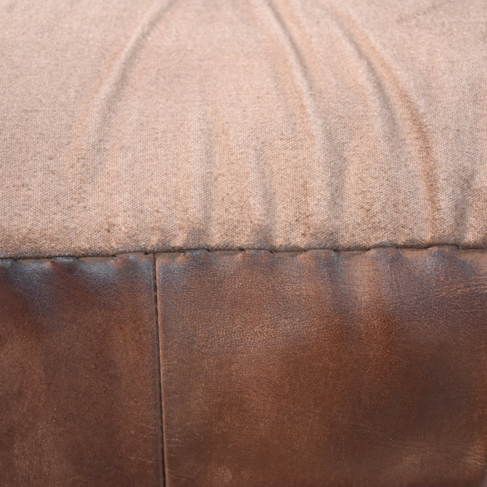 Geometric Handmade Leather Pouf (Recycled Foam with Fibre Fill) Black, [Square] 21x21x12
