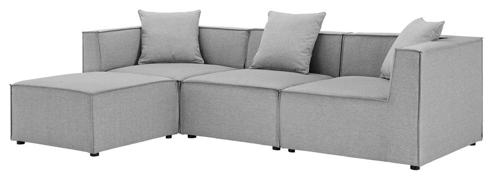 Lounge Sectional Sofa Set, Fabric, Gray, Modern, Outdoor Patio Cafe Bistro
