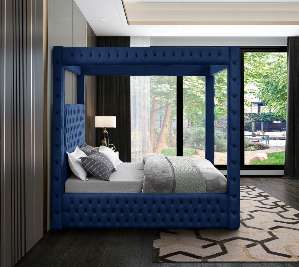 Royal Velvet Upholstered Bed, Navy, Queen