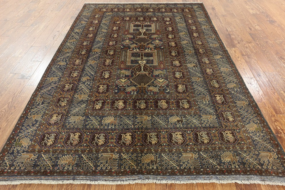 Tribal Hand-Knotted Afghan Wool Navy Blue Rug, 7'x10'