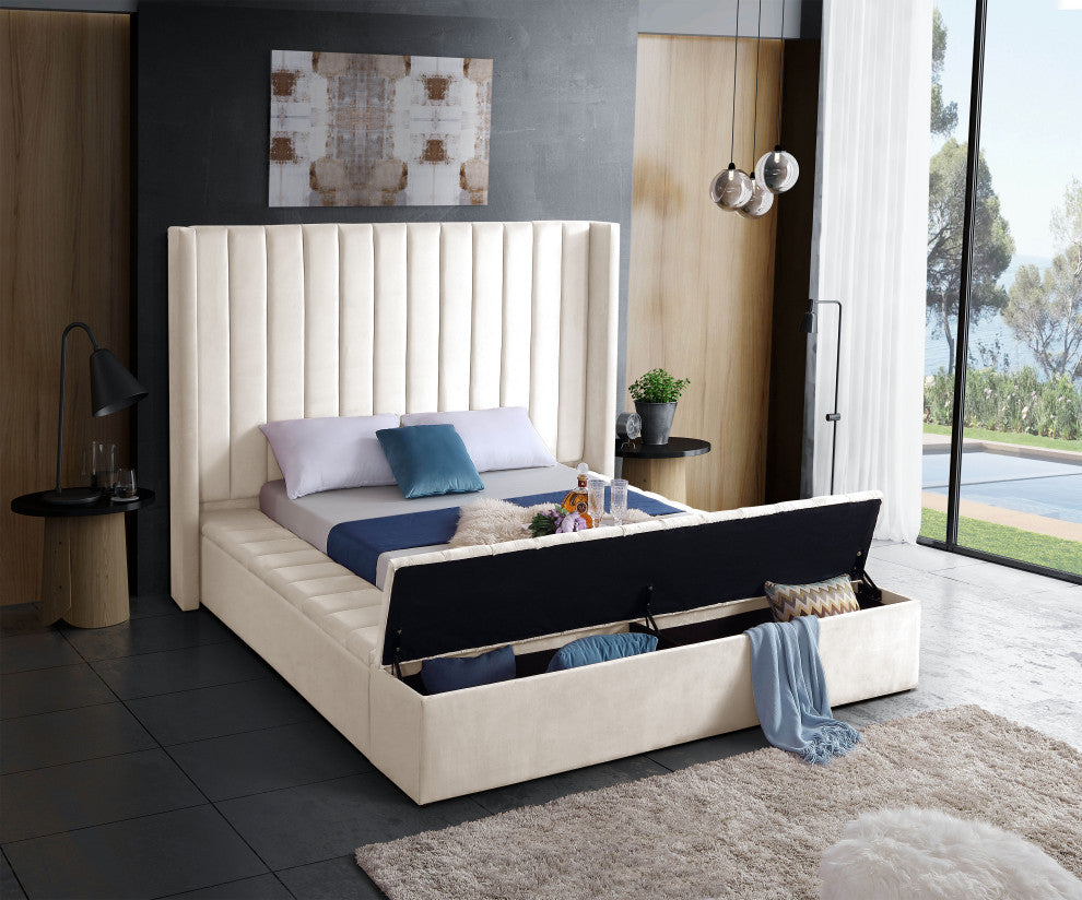 Kiki Velvet Bed, Cream, Full