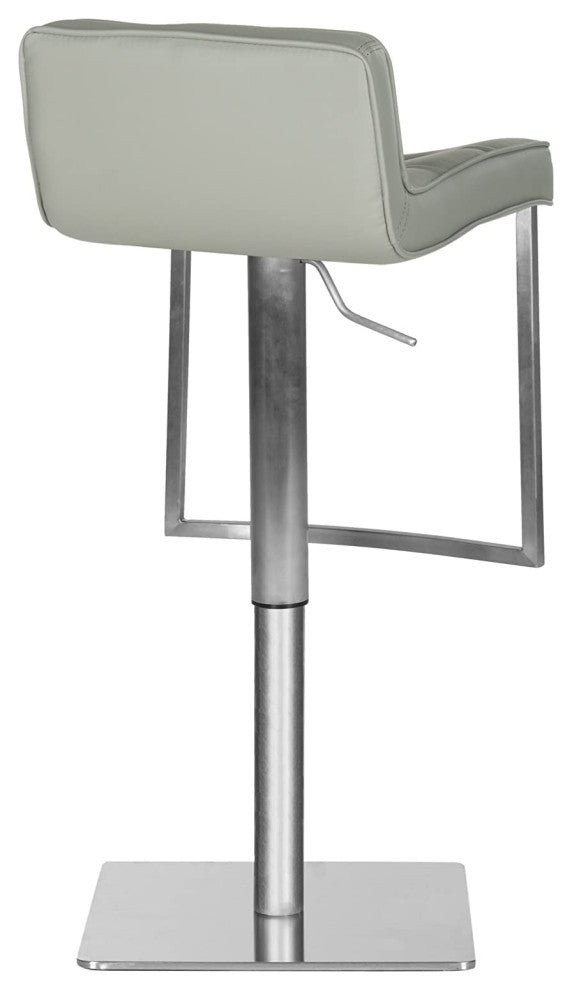 Elegant Bar Stool, Stainless Steel Frame and Curved Tufted PU Leather Seat, Grey