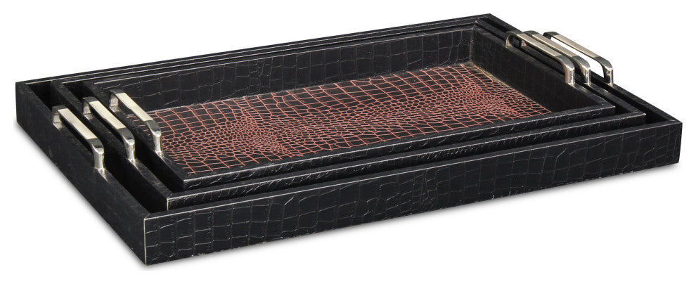 3-Piece Faux Alligator Skin Trays