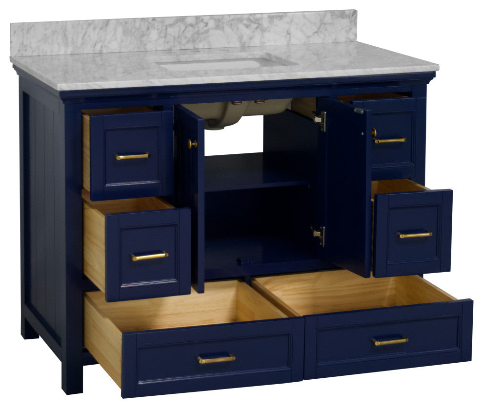 Paige 48" Bathroom Vanity, Royal Blue, Carrara Marble