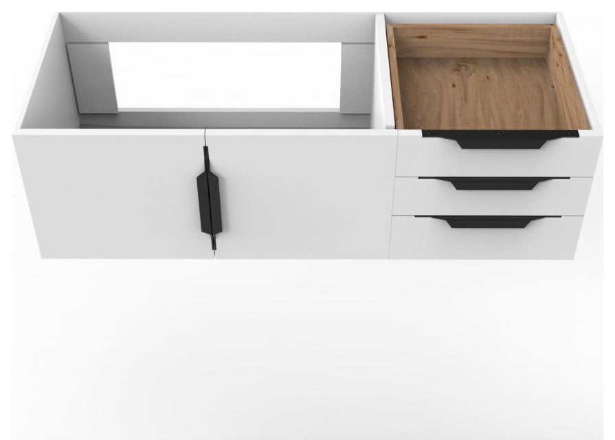 CastelloUSA Alpine 48" Wall Mounted Vanity, Base Only, White, Black Handles