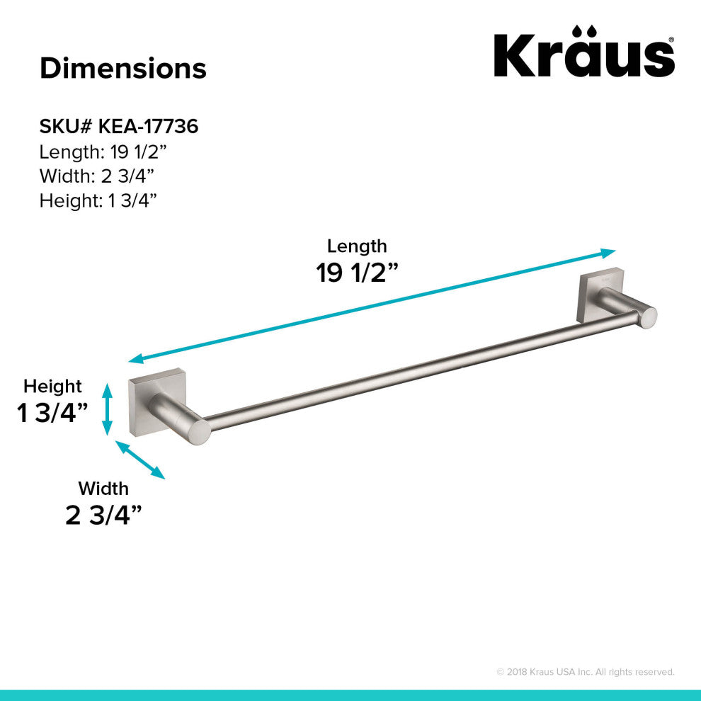 Ventus Bathroom 18" Towel Bar, Brushed Nickel