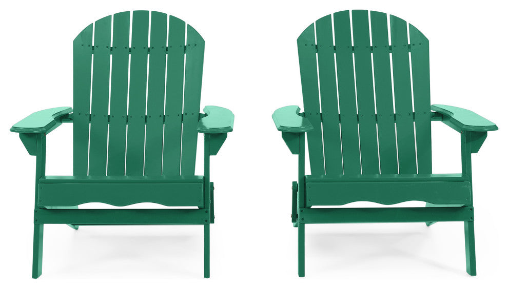 Cartagena Outdoor Acacia Wood Folding Adirondack Chair, Set of 2, Dark Green