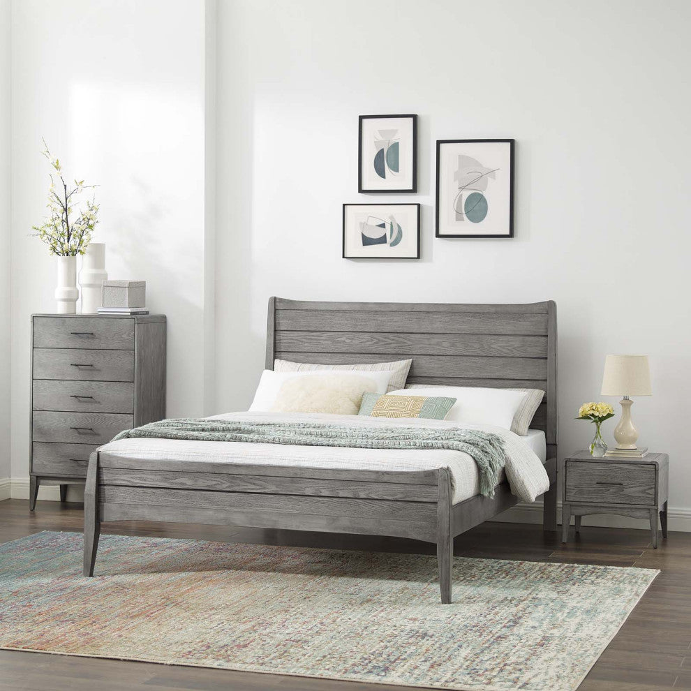 Platform Bed Chest Nightstand Set, Queen Size, Wood, Gray, Modern