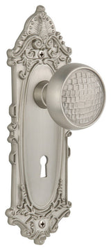 Single Victorian Plate With Round Clear Cottage Knob, Satin Nickel