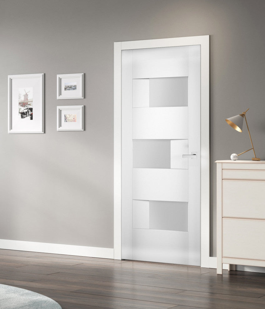 Slab Door Panel Opaque Glass / Sete 6933 White Silk / Finished Doors, 28" X 80"