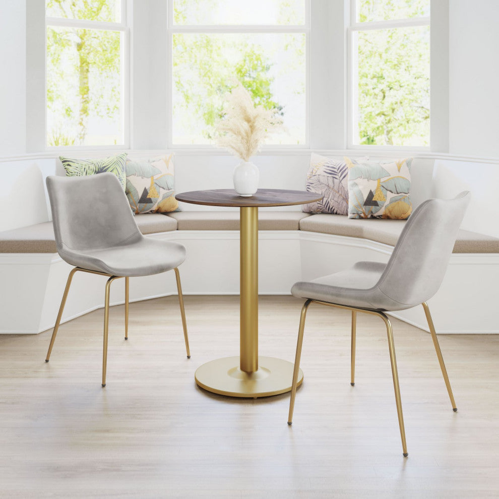 Dining Chair, Set of 2, Steel Metal, Fabric, Gray, Gold, Cafe Bistro