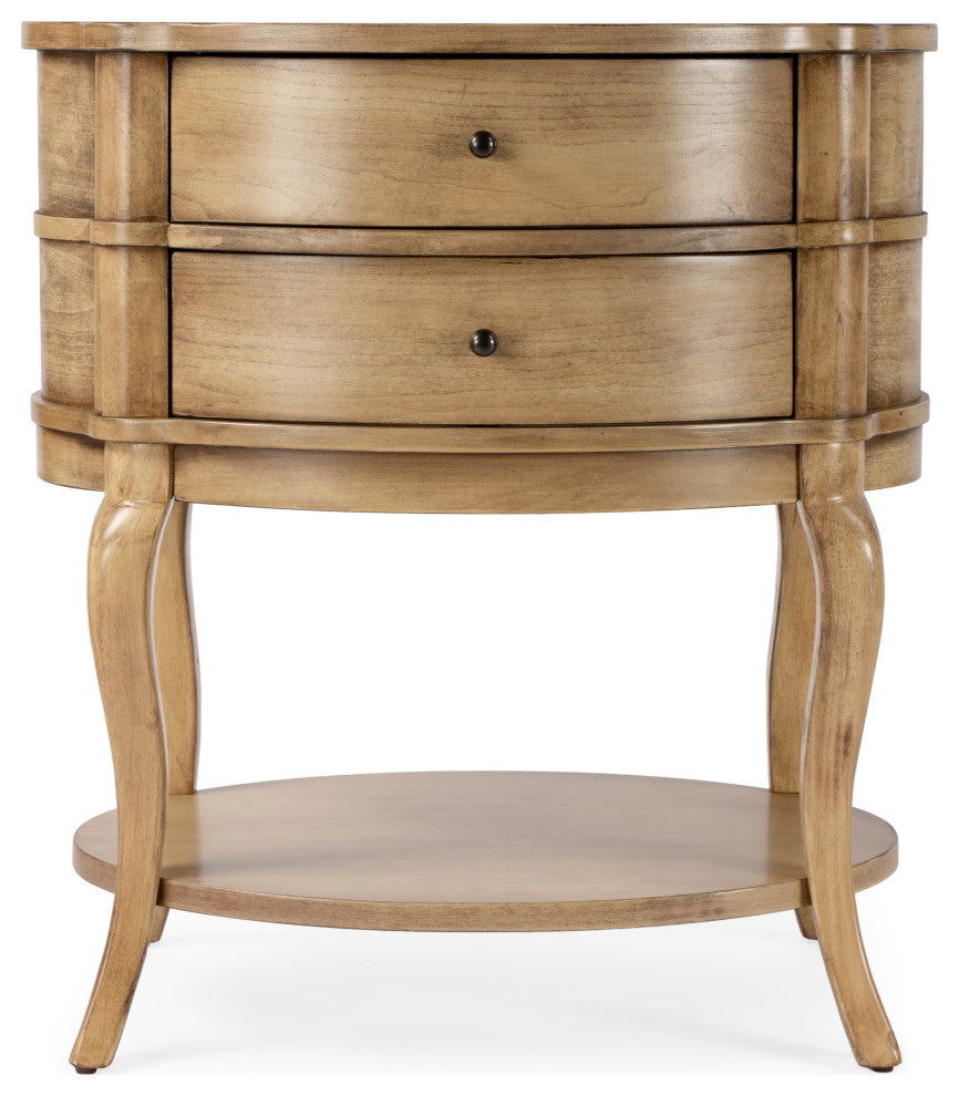 Jarvis Oval 2-Drawer Side Table, Antique Beige