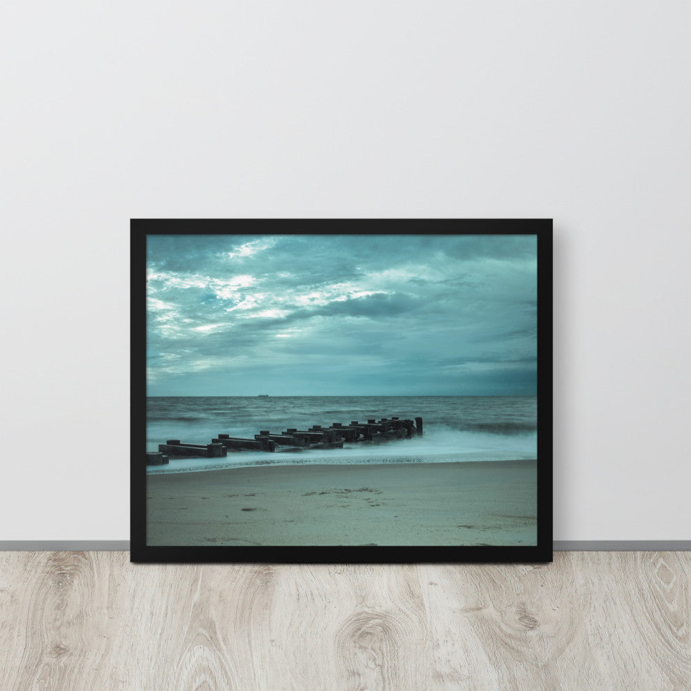Blue Morning at Rehoboth Coastal Landscape Framed Photo Paper Wall Art Prints, Black, 16" X 20"