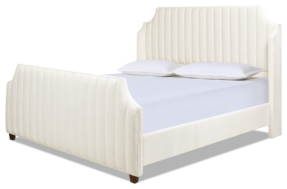 Addison King Channel Tufted Panel Bed Frame, Cloud White Performance Velvet