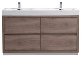 Bliss 60" Double Sink Free Standing Bathroom Vanity, Butternut