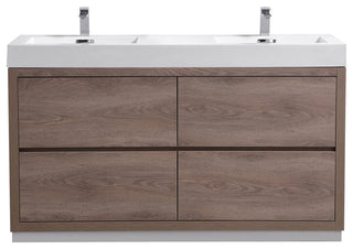 Bliss 60" Double Sink Free Standing Bathroom Vanity, Butternut