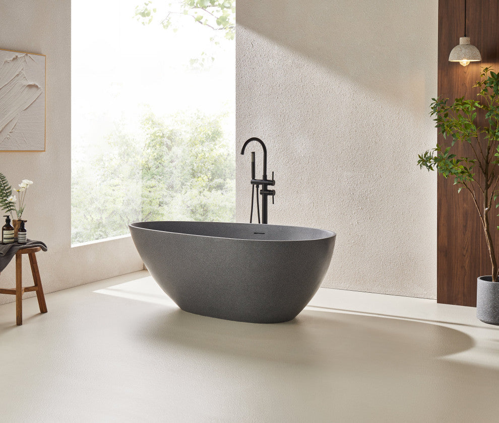 Vanity Art 59" x 31" Freestanding Soaking Stone Resin Bathtub
