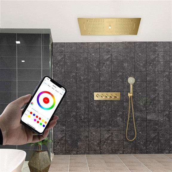 Rainfall Musical Shower System With Hand Shower, Style D-Phone Control Light