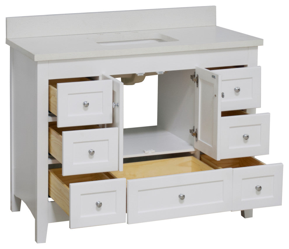 Abbey 48" Bathroom Vanity, White, Quartz