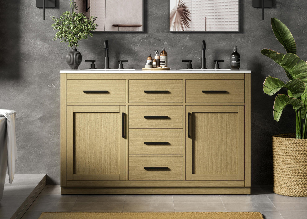 Home Living 54" Double Bathroom Vanity, Honey Brown