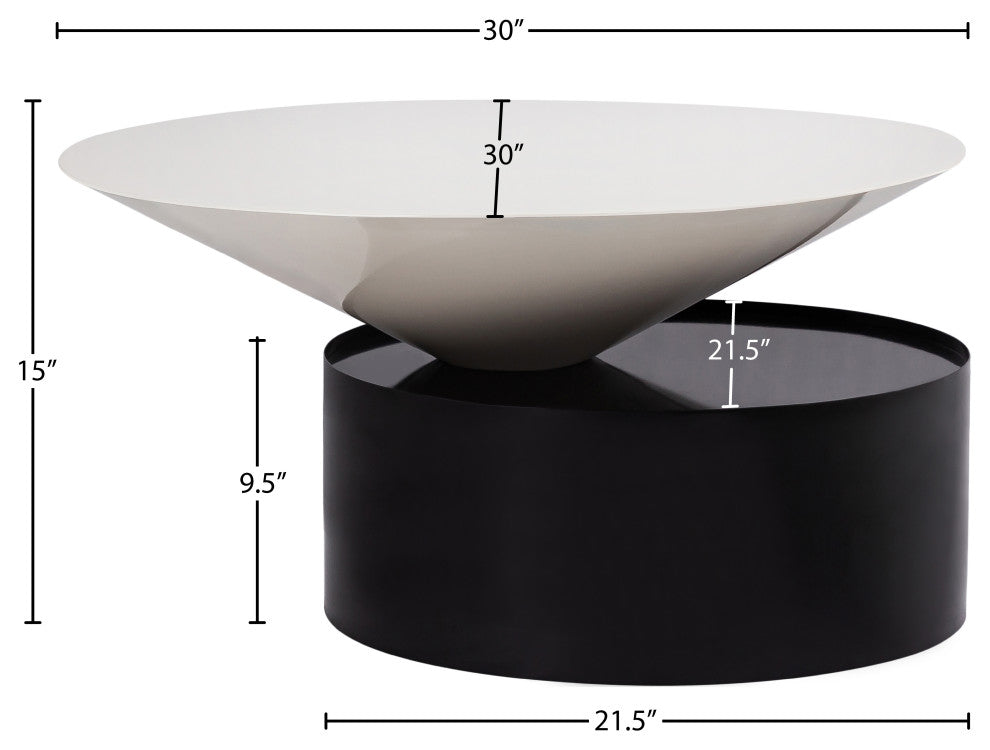 Damon White Metal Top Coffee Table, Matte Black Base