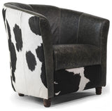 Leather Barrel Chair on Cowhide Accents, Black/White