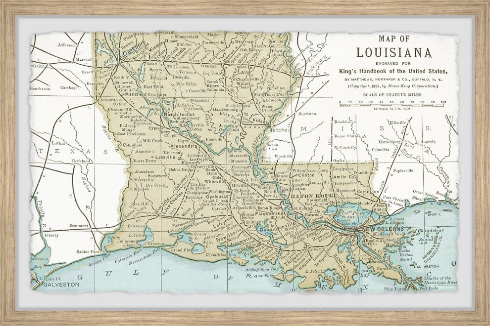 "Louisiana State Map" Framed Painting Print, 36x24