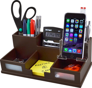 Desk Organizer with Smart Phone Holder, Brown