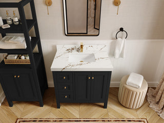 Nashville 36" Center Sink Bath Vanity, Black 2" Viola Brown