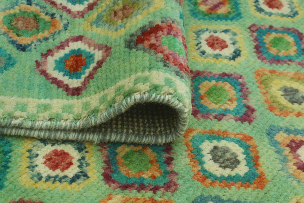 Balochi Areez Green/Ivory Rug, 3'4 x 4'9