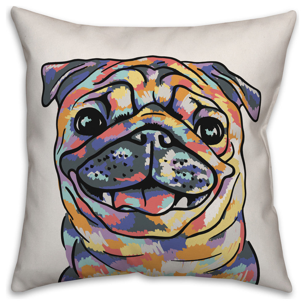 Watercolor Pug Throw Pillow