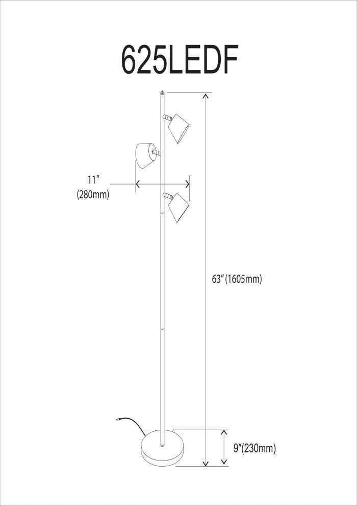 3 Light LED Floor Lamp, Matte Black Finish