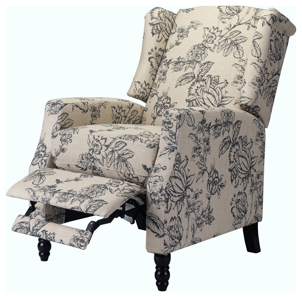 Upholstered Manual Recliner With Wingback, Indigo