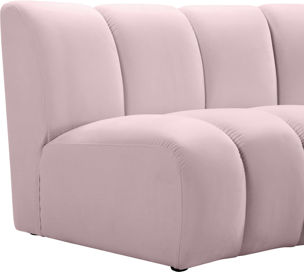 Infinity Channel Tufted Velvet Modular Chair, Pink, 8 Piece