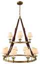 Cascade 12-Light 2-Tier Pendant, Burnished Brass, Beige Fabric Shade