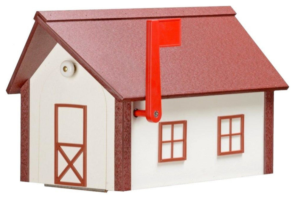 Poly Roof Standard Mailbox, White & Cherrywood, Matching Roof