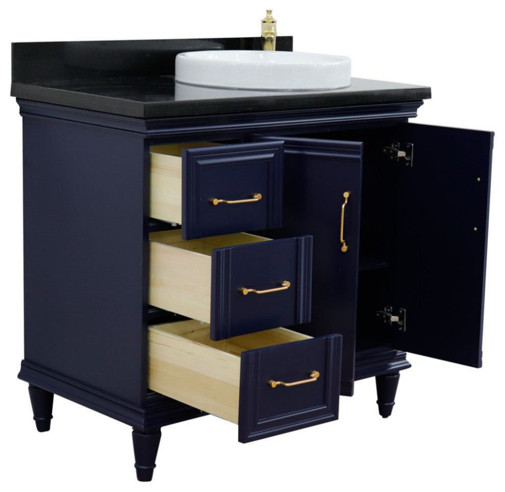 37" Single Vanity, Blue Finish With Black Galaxy