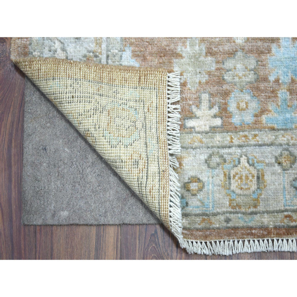 Brown Flowing Design Angora Ushak Hand Knotted Runner Rug, 2'10"x17'1"