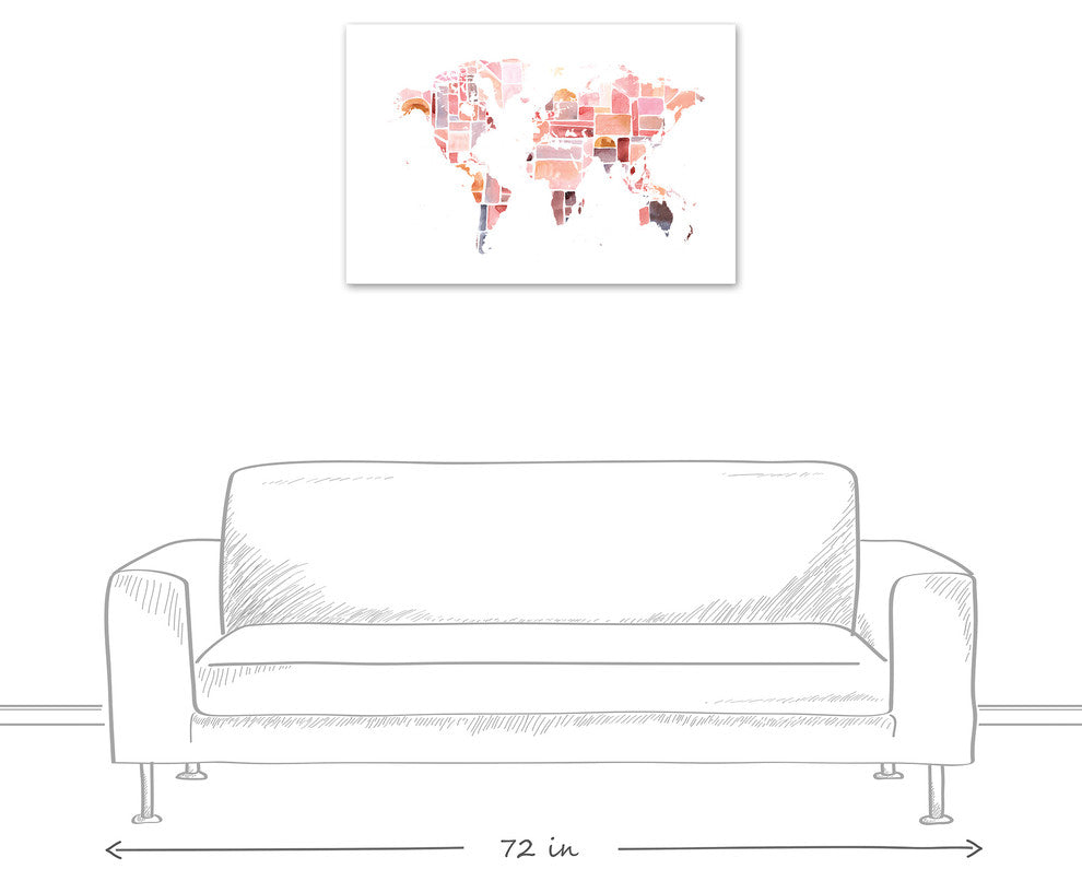 Pink World Map 24x36 Canvas Wall Art