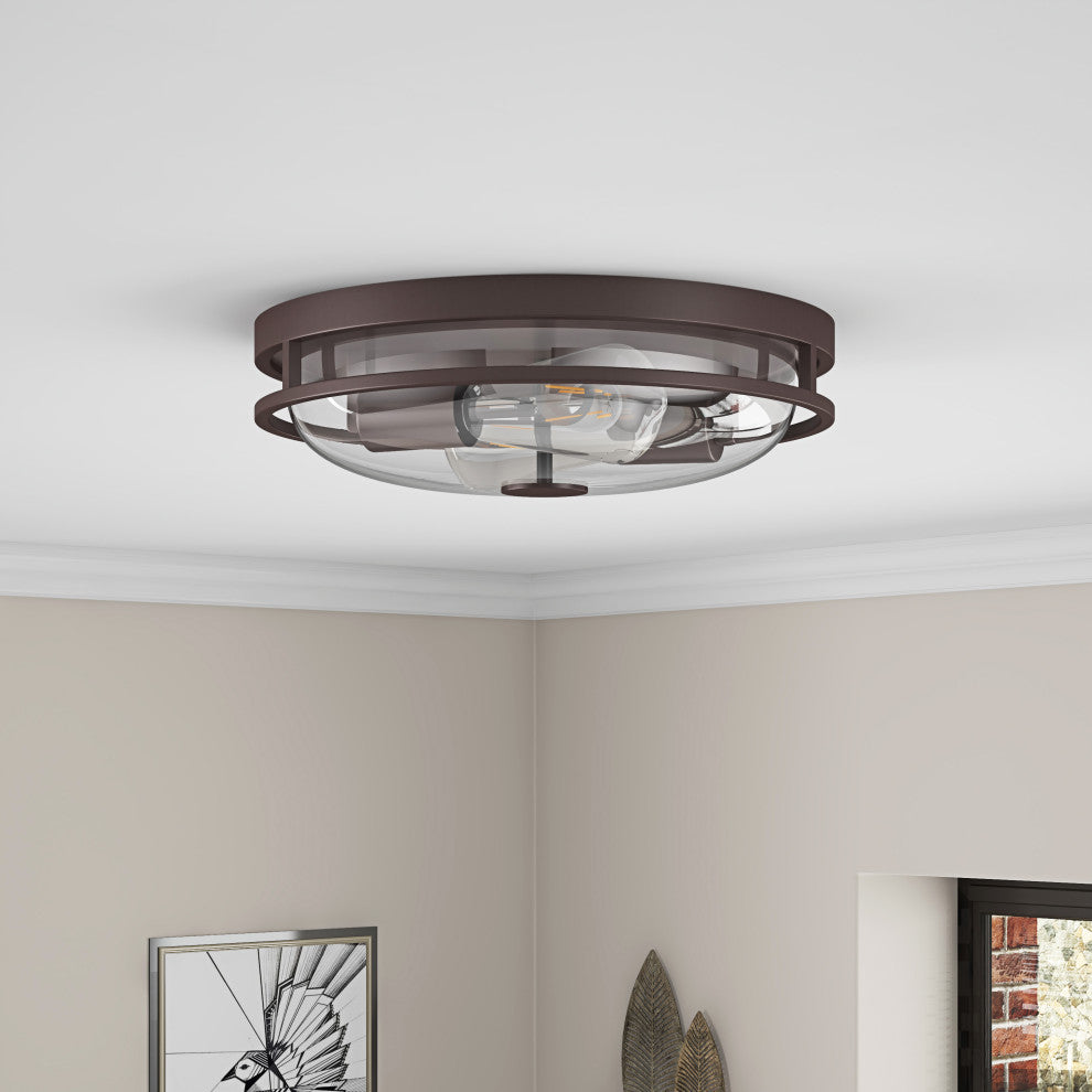 Rustic 2-Light Flush Mount Ceiling Lamp with Clear Glass Shades