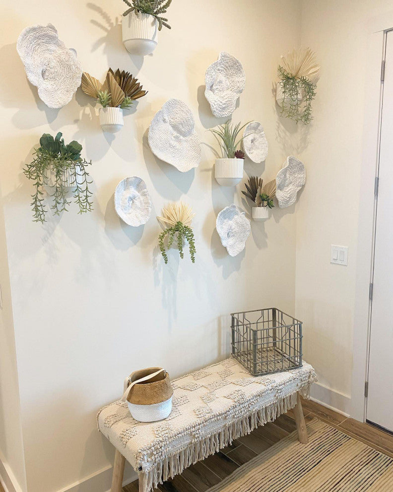 Abstract Antiqued White Coral Sea Shell Sculpture Disc Wall Art, 4-Piece