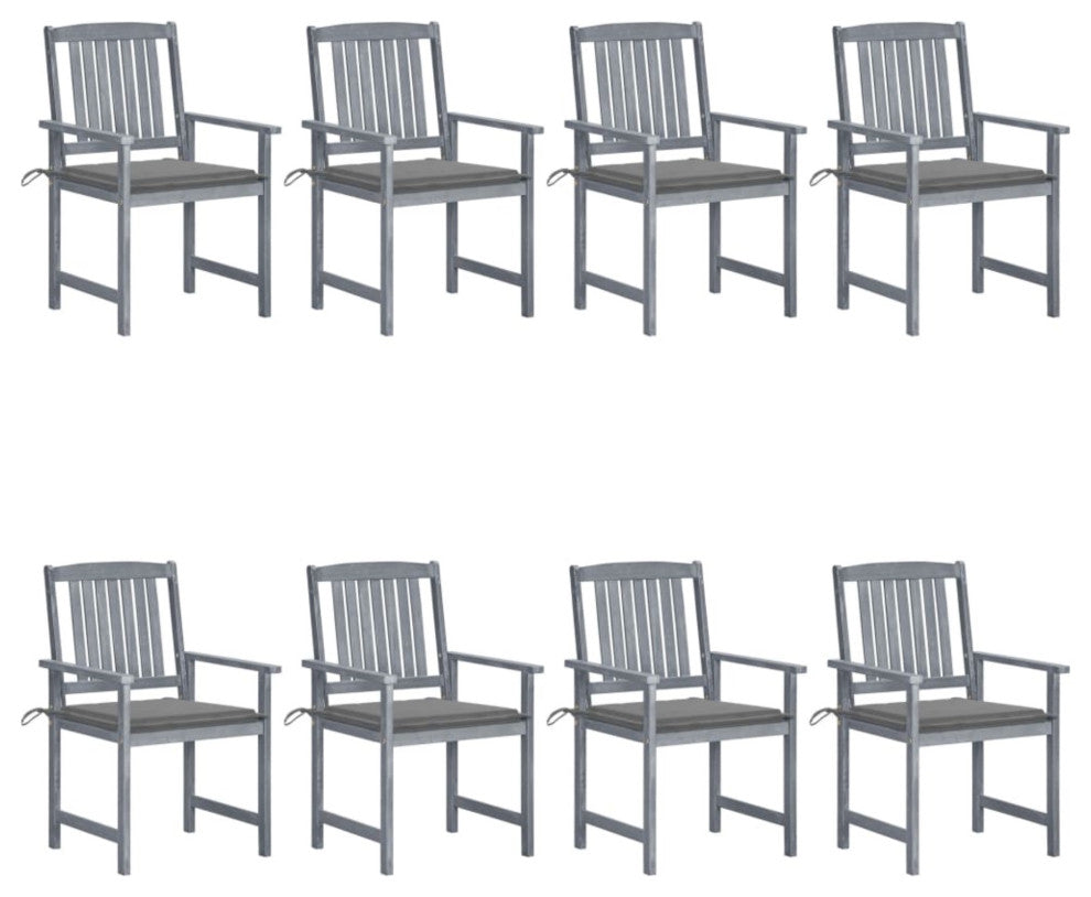 Vidaxl Garden Chairs With Cushions, Set of 8, Solid Acacia Wood Gray
