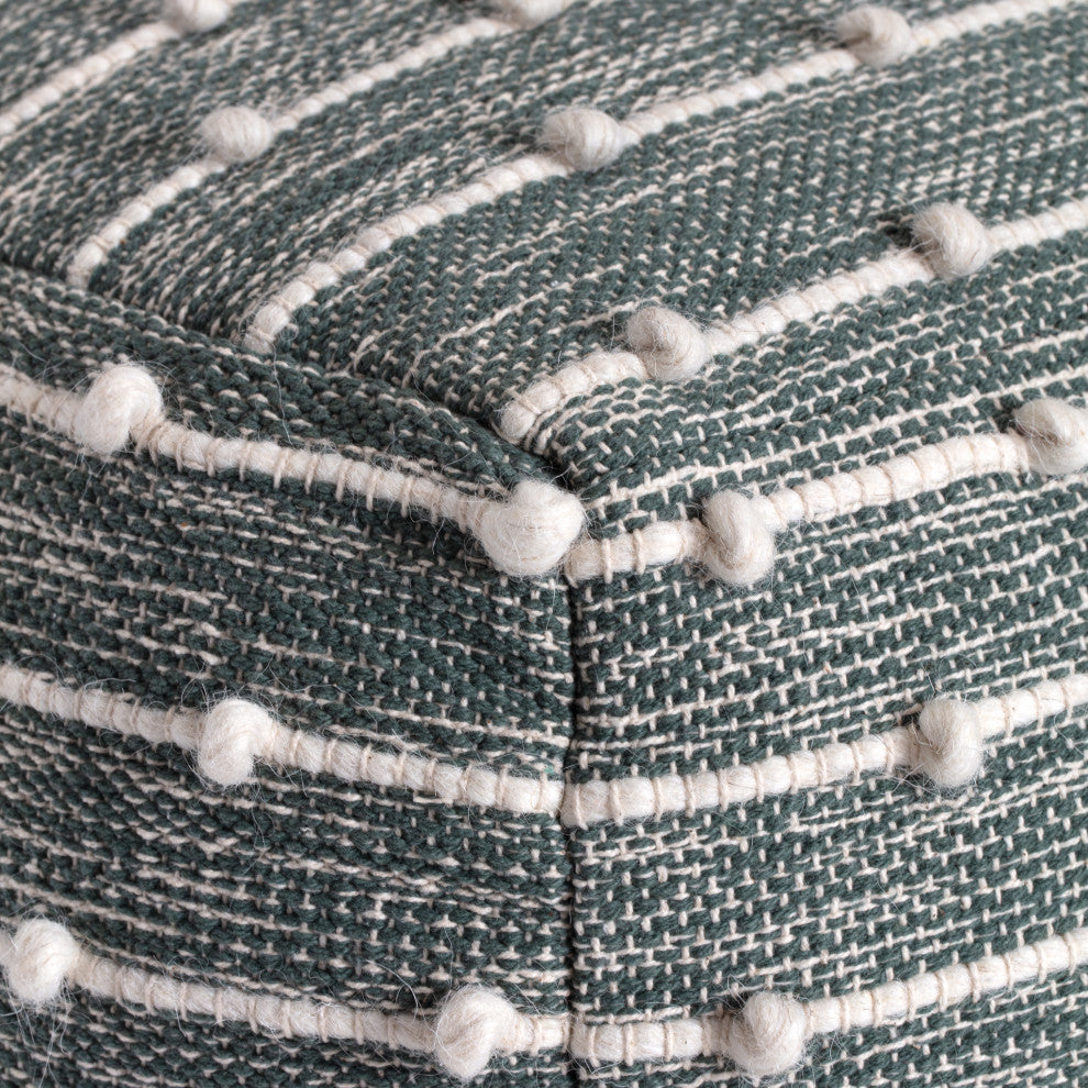 Cedar 22" x 22" x 16" Green and Ivory Pouf