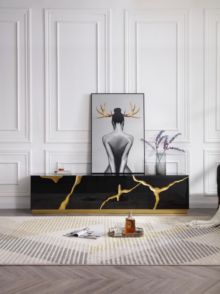 Modrest Aspen Modern Black and Gold TV Stand