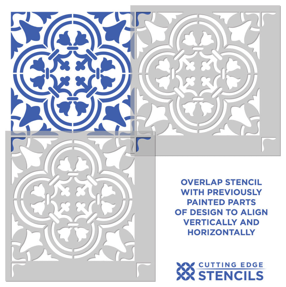 Augusta Tile Stencil, Portuguese Tile Stencils, DIY Faux Tiles, Extra Large