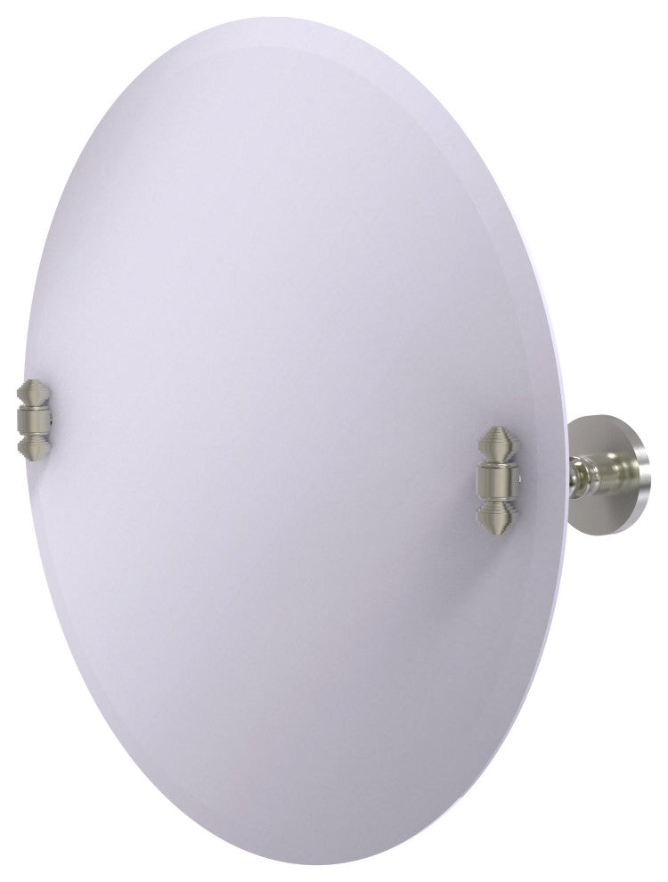 Frameless Round Beveled Edge Tilt Mirror, Satin Nickel