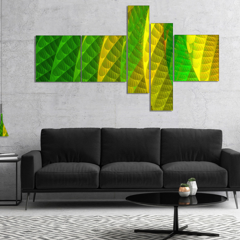 Layered Green Psychedelic Design, Abstract Canvas Art Print, 60"x32", 5 panels