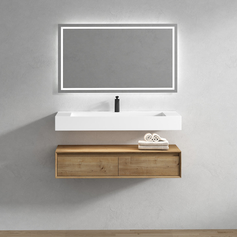 Alysa 48" Floating Bath Vanity, Acrylic Sink/Single Faucet Hole, White Oak